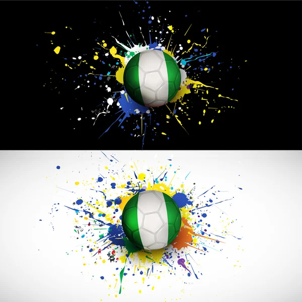 रंगीन पृष्ठभूमि, वेक्टर और चित्रण पर फुटबॉल गेंद डैश के साथ नाइजीरिया ध्वज — स्टॉक वेक्टर