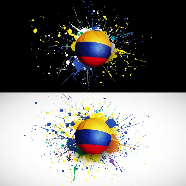 Bandera de Colombia con tablero de pelota de fútbol sobre fondo colorido, vector e ilustración — Archivo Imágenes Vectoriales