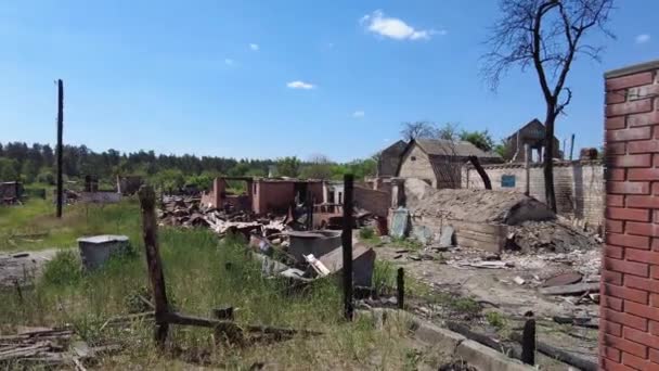 Destroyed House Burned Out Car Result Russian Invasion Village Moshchun — Wideo stockowe
