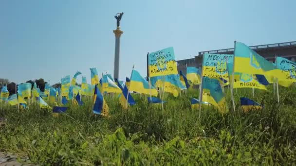 Ukrainian Flags Names People Who Died Result Russian Invasion Independence — Vídeo de Stock