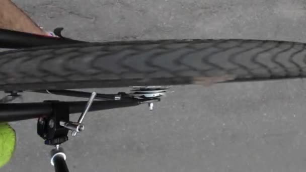 Rear Wheel Bicycle Ride Top View — Stock video