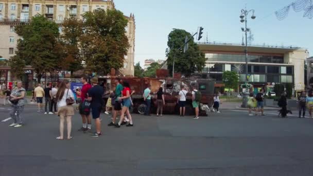 Kyiv Ukraine August 2022 Exhibition Parade Destroyed Russian Military Equipment — Stock video
