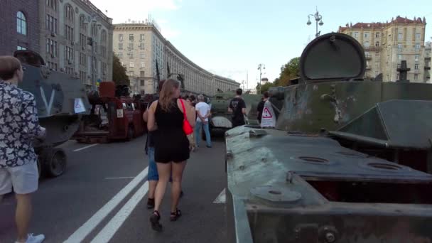 Kyiv Ukraine August 2022 Russian Tanks Russian Military Equipment Displayed — Wideo stockowe
