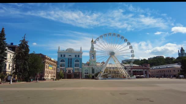 Cityscape Kyiv Ukraine Kontraktova Square Big Ferris Wheel Located Old — Wideo stockowe