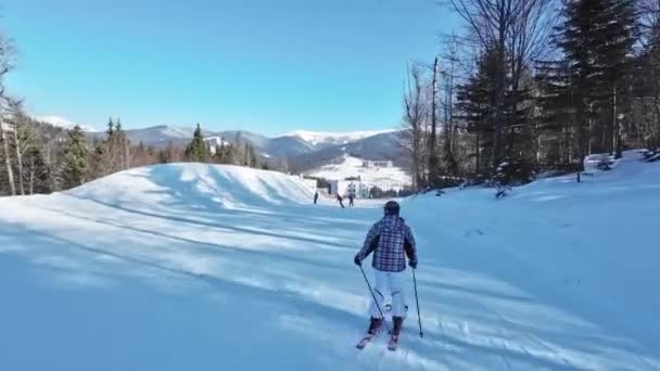 Güneşli Bir Günde Kayak Yapan Bir Kadın — Stok video