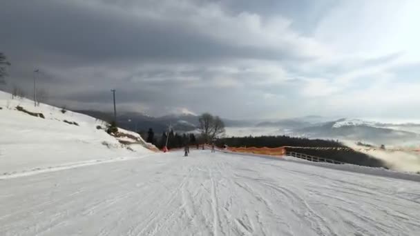 Una Pintoresca Pista Esquí Vista Primera Persona Pov — Vídeo de stock