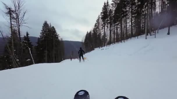 Első Személyű Kilátás Lesiklópályára Alacsony Látószögű Valós Idejű — Stock videók