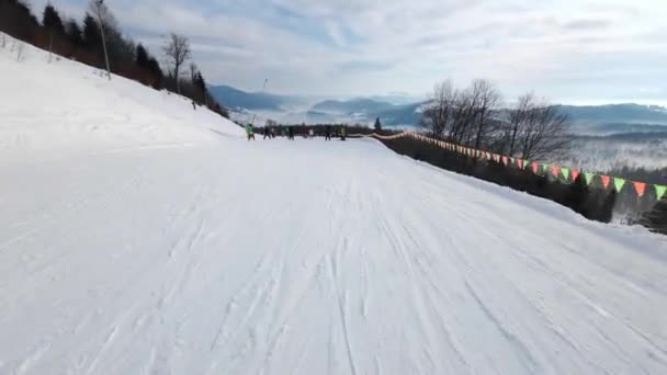 First Person View Skiing Scenic Ski Run Pov — Stockvideo