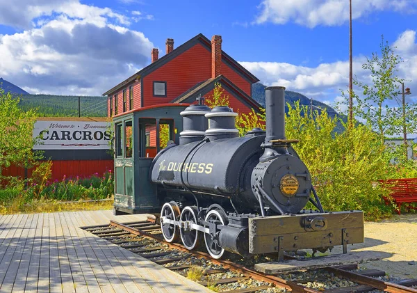 Old Steam Locomotive Front Railway Stop Carcross Community Yukon Carcross — Stock Photo, Image