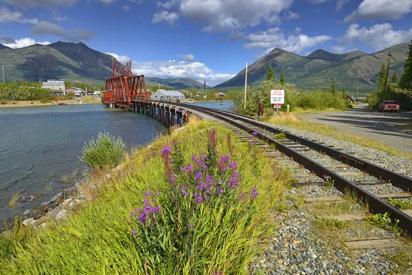 Iron Rail Bridge Carcross Carcross Community Yukon Canada Bennett Lake — Stock Photo, Image