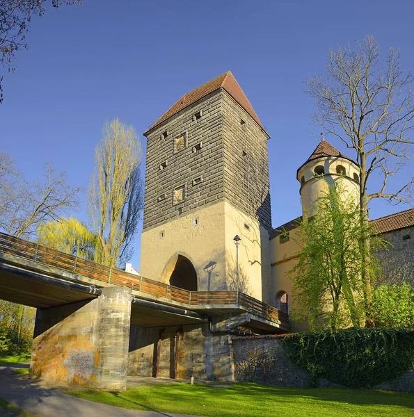 Bevarade Murar Runt Gamla Stan Amberg Gammal Medeltida Stad Bayern — Stockfoto