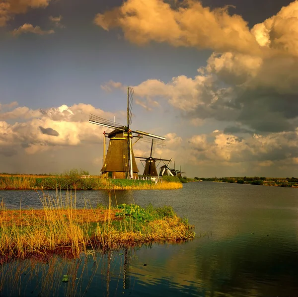 Голландские Ветряные Мельницы Киндердейк Голландия Объект Всемирного Наследия Юнеско — стоковое фото