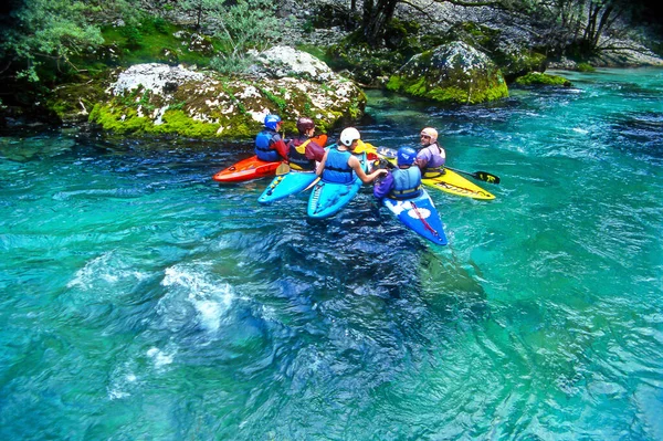 Wildwasser Rafting Auf Den Stromschnellen Des Flusses Soca Triglav Nationalpark — Stockfoto
