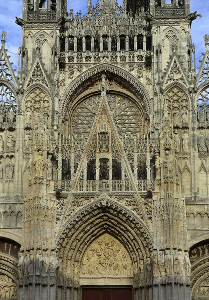 Katedra Notre Dame Rouen Zachodni Portal Niesamowita Gotycka Katedra Normandii — Zdjęcie stockowe