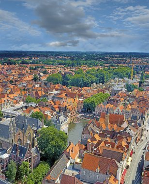 Eski Brugge kasabası, hava manzaralı, Belçika, UNESCO Dünya Mirası Bölgesi