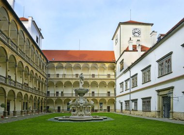 BUCOVICE, CZECH REPUBLIC - Chateau in Bucovice, four-winged castle with three floors of arcades and a composed garden is the unchanged Renaissance gem of Moravia clipart