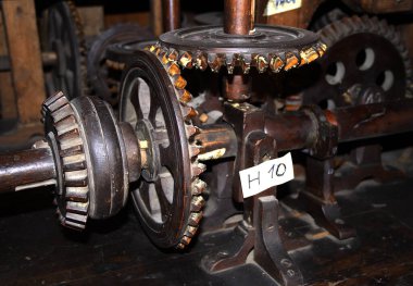 TREBECHOVICE, CZECH REPUBLIC - Wooden gears drive the mechanism of unique Christmas nativity scene. The nativity scene is more than one hundred years old and is made of wood.