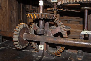 TREBECHOVICE, CZECH REPUBLIC - Wooden gears drive the mechanism of unique Christmas nativity scene. The nativity scene is more than one hundred years old and is made of wood.