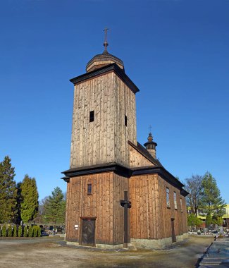 Wooden baroque church of St. Peter and Paul in Albrechtice near Cesky Tesin from 1766, Silesian Beskydy Mountains, Czech Republic