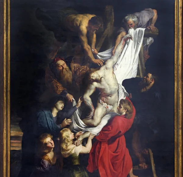 Antwerp Belgium Painting Descent Cross Peter Paul Rubens Cathedral Our — стокове фото
