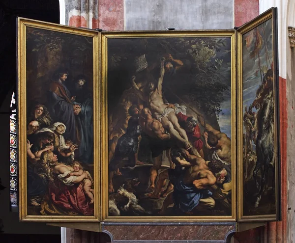 Antwerp Belgium Painting Rise Cross Peter Paul Rubens Cathedral Our — стокове фото