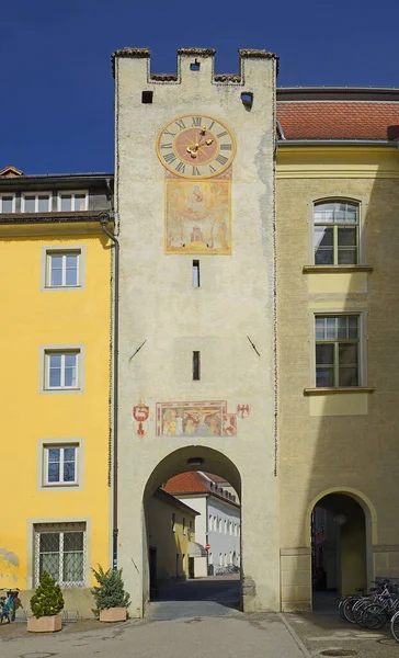Gerbang Kota Ursulines Atas Rumah Rumah Tua Kota Bersejarah Bruneck — Stok Foto