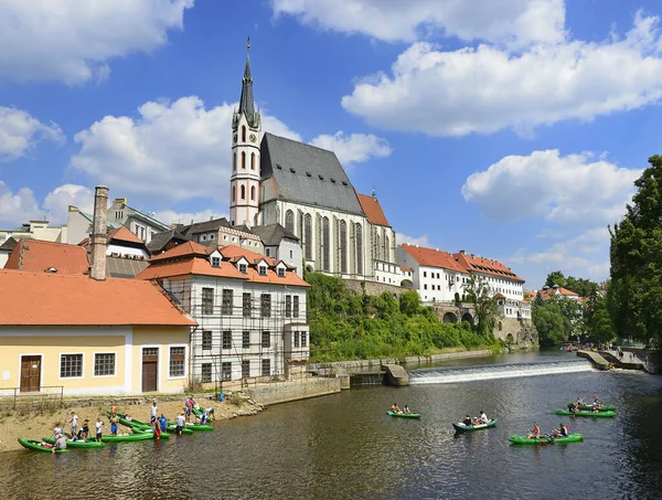 Czech Krumlov Cesky Krumlov Popular Stop Boaters Floating River Vltava — Stock Photo, Image