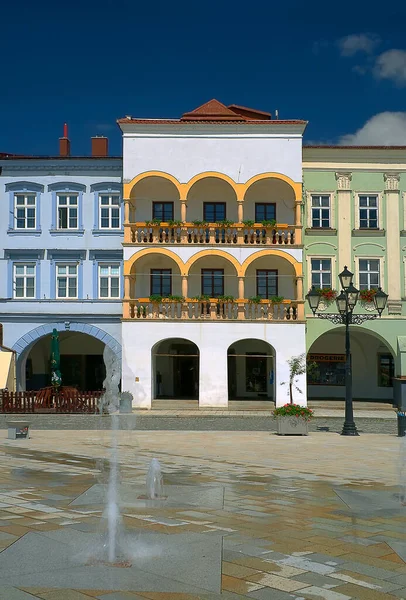 Casas Históricas Praça Principal Novy Jicin Novo Jicin Centro Histórico — Fotografia de Stock