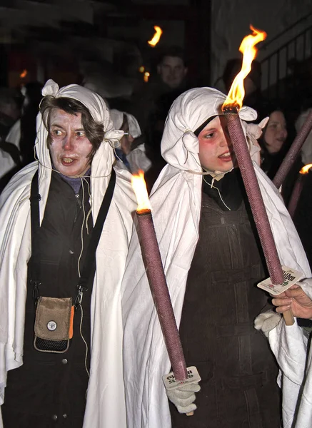 Unidentified Participants Traditional Ghost Parade February Blankenheim Germany Night Time — Stock Photo, Image