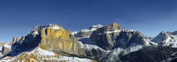 Güneybatıdan Panorama Dağı Sella Grubu Gruppo Del Sella Dolomiti Dağı — Stok fotoğraf