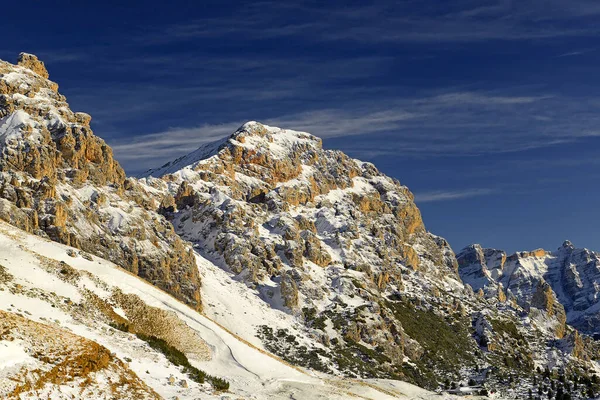 Bergsmassivets Bergvägg Puez Från Gardena Pass Alta Badia Dolomiterna Sydtyrolen — Stockfoto