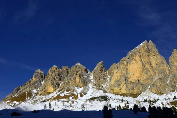 Parede Rochosa Maciço Montanhoso Puez Passo Gardena Alta Badia Dolomitas — Fotografia de Stock