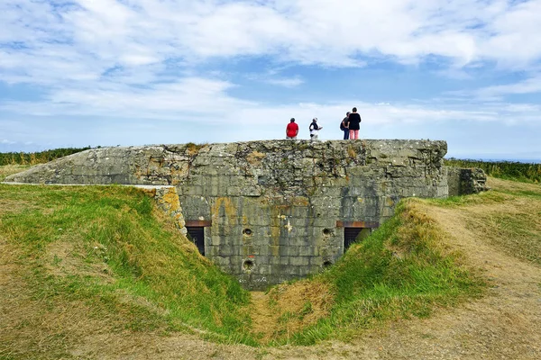 Velhos Bunkers Alemães Quebrados Muro Atlântico Bateria Artilharia Longues Sur — Fotografia de Stock