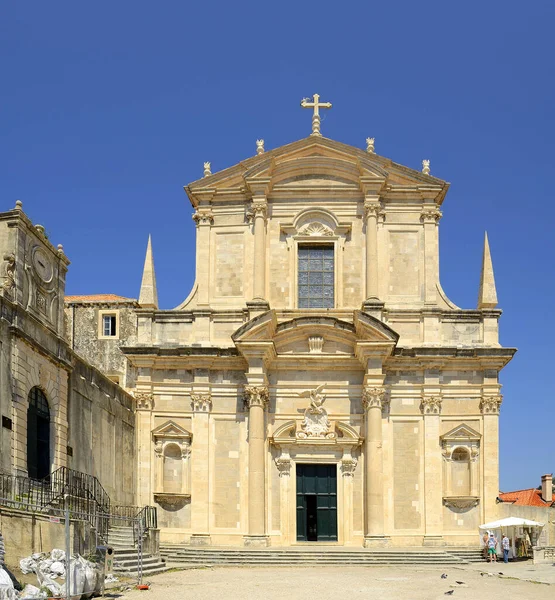 Touristes Dans Les Rues Vieux Dubrovnik Vue Pittoresque Sur Vieille — Photo