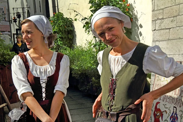 Salesgirl Streets Old Town Tallinn Estonia Tallinn Unesco World Heritage — Stock Photo, Image