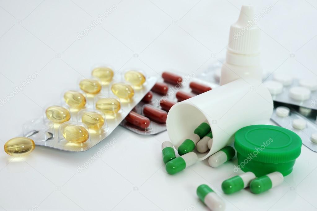 Samples of medicines, tablets, capsules and vitamins