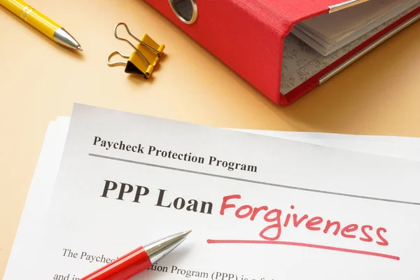 PPP συγχώρεση δάνειο χειρόγραφη λέξη για την αίτηση. — Φωτογραφία Αρχείου