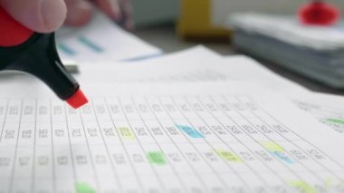 Close-up of a marker making notes on financial statements for audit.