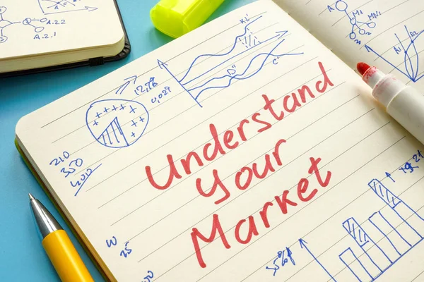 시장 설명 및 마케팅 차트 및 페이지에 연구를 이해. — 스톡 사진