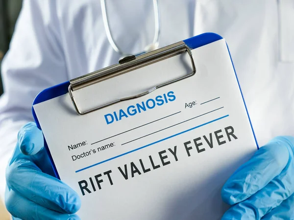 O médico está segurando um diagnóstico febre do vale do rifte FVR. — Fotografia de Stock