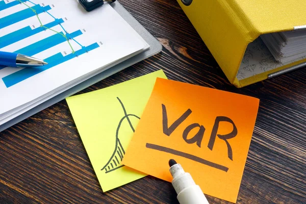 Sign VaR Value at Risk on the sticker and graph. — Stock Photo, Image