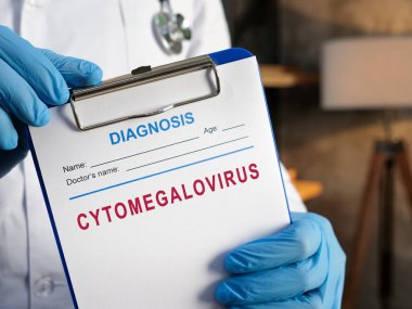 Doctor and cytomegalovirus diagnosis on the medical form. clipart