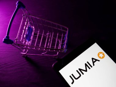 KYIV, UKRAINE - March 30, 2022. Jumia online shopping logo on the screen.