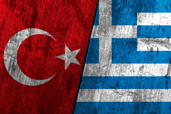 Flags of Turkey and Greece. Diplomacy between countries. — стокове фото