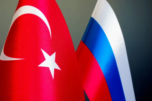 Малі Прапори Туреччини Росії Символ Дипломатії — стокове фото