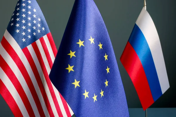 Flaggen Der Usa Der Und Russlands Sanktionskonzept — Stockfoto