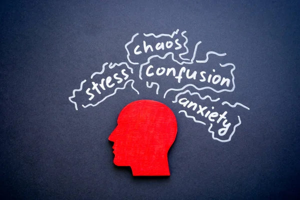 Uma Forma Cabeça Palavras Estresse Confusão Ansiedade — Fotografia de Stock