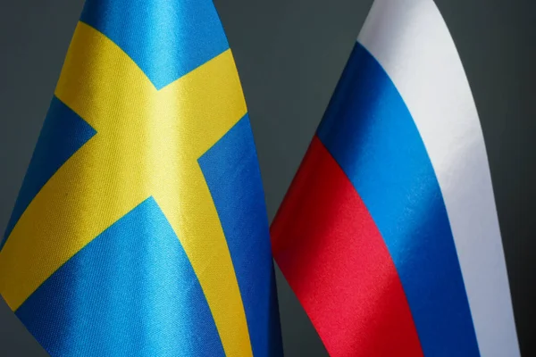 Closeup Flags Sweden Russia — Stock Photo, Image