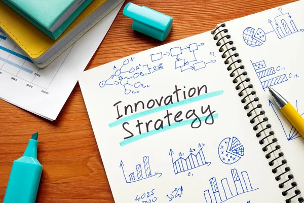Estrategia Innovación Cuaderno Abierto Con Gráficos — Foto de Stock