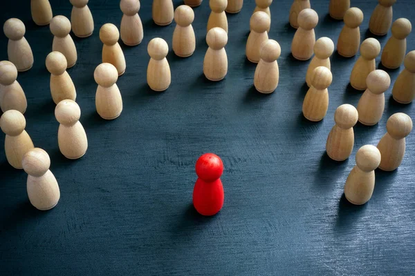 Discrimination Inclusion Concept Wooden Figurines Surrounded Red One — Stock fotografie